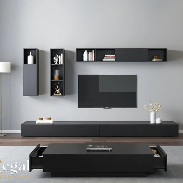 TV table and unit with shelves - black - set11