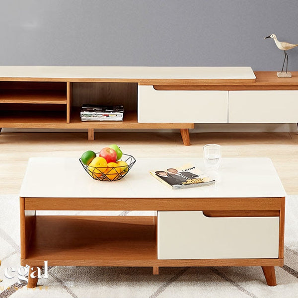 A set consisting of a table and a TV unit - white beige - set5