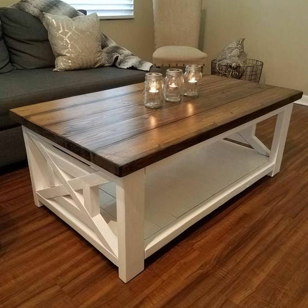 Coffee table, 2 floors, 90×70 cm - white brown - EL-A19