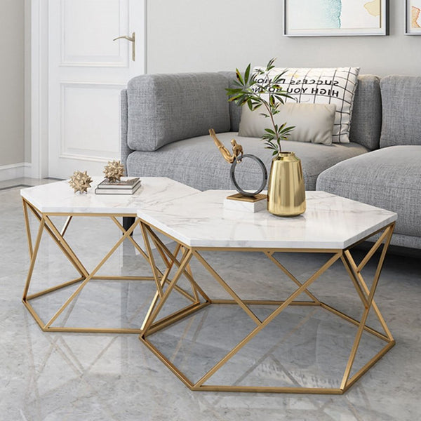 Set of 2 coffee tables - gold and white - CT.152