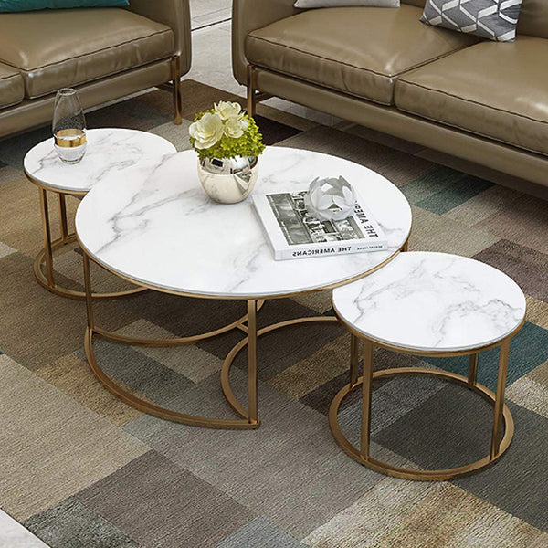 Set of 2 coffee tables - gold and white - CT.152