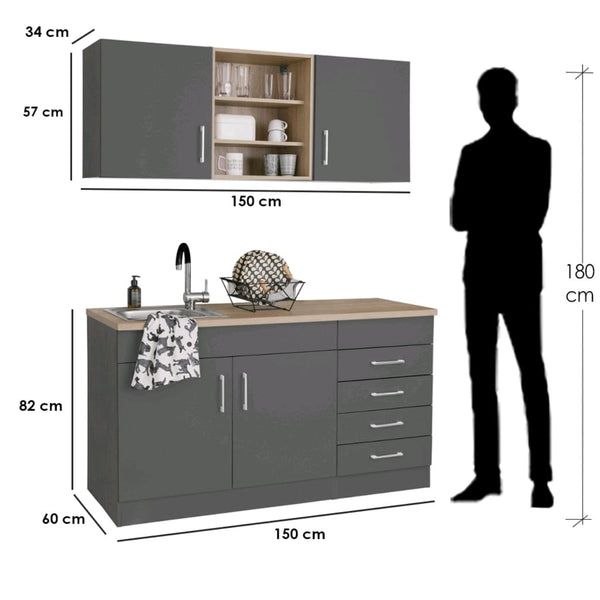 Two-piece kitchen unit, 160 x 260 cm - brown beige - WS2392