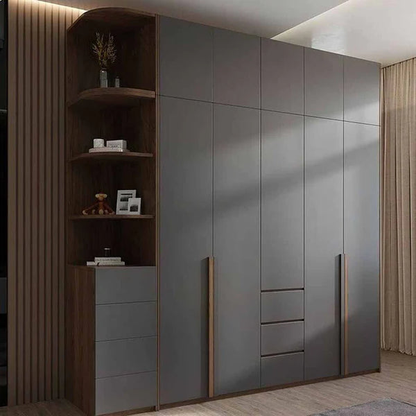 Wardrobe with 4 leaves, 160×200 cm - Gray Black - STRG141