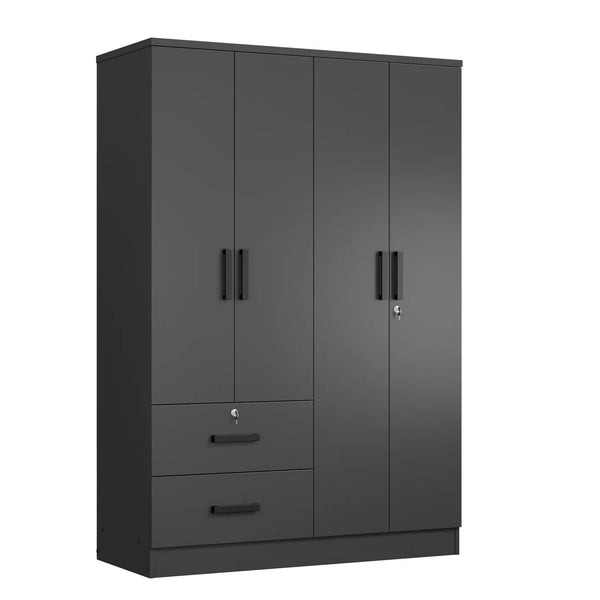 Wardrobe with 4 leaves, 160×200 cm - Gray Black - STRG141