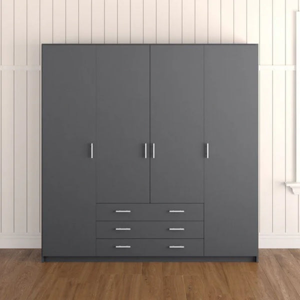 Wardrobe with 4 leaves, 160×200 cm - Gray Black - STRG141