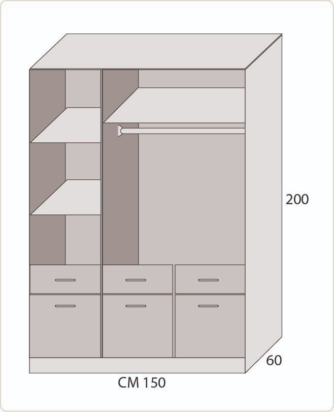 دولاب ملابس 3 ضلفة 200×150 سم - ابيض بيج - WS5 سيجال