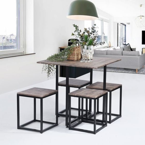 ترابيزة سفرة متداخلة مكونة من 5 قطع - اسود بني - Dining table-11