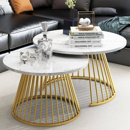 Set of 2 coffee tables - gold and white - CT.152