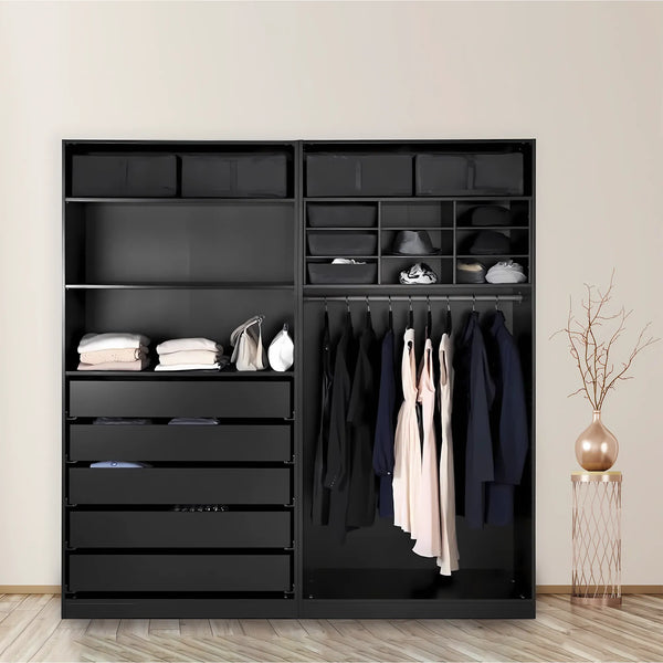 Wardrobe with 4 leaves, 160×200 cm - Gray Black - STRG141