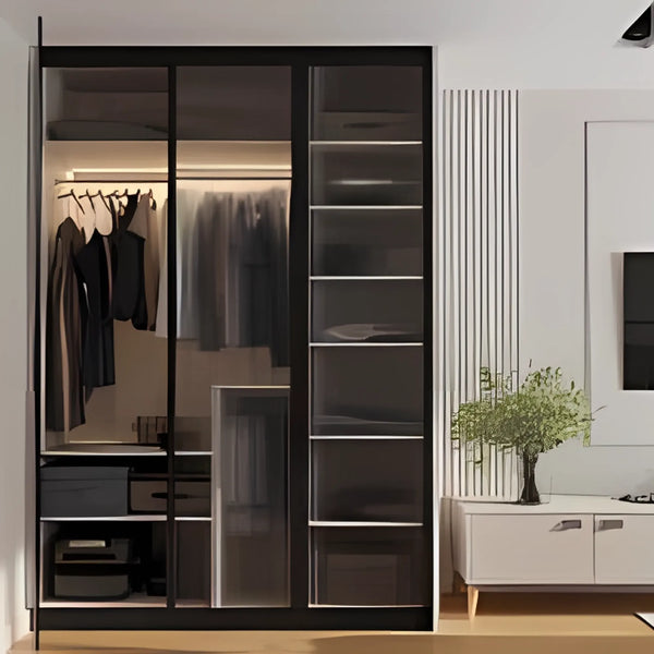 Wardrobe with 4 leaves, 160×200 cm - Gray Black - STRG141