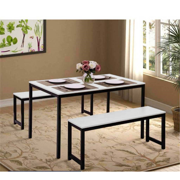 Steel dining table with 2 benches - black and white - SFSTEE.7